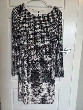 Vince Camuto Black & White Patterned Dress Size 6